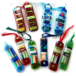 Treasure Heart Rainbow Sticks fused glass dichroic decoration Christmas