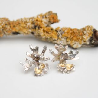 Lichen inspired silver earrings with smoky quartz