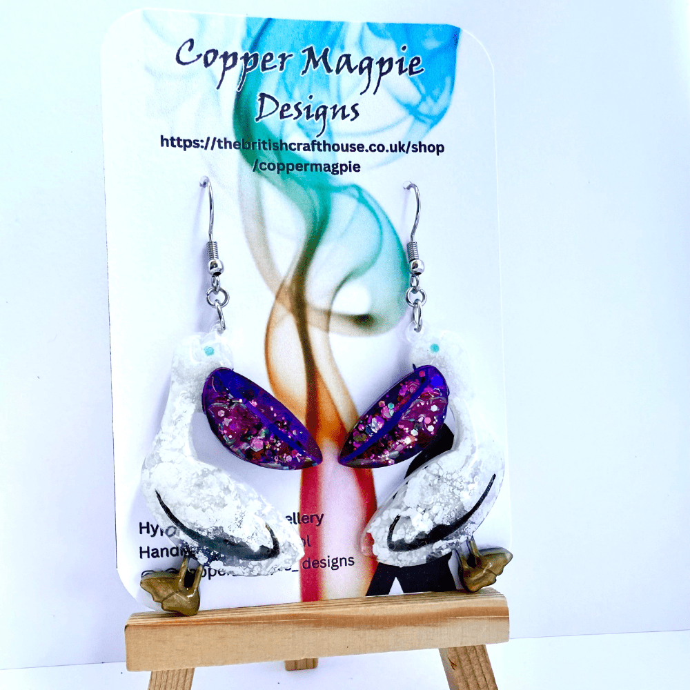 Flight Club – Midnight Glitter Pelican Earrings, Handmade Resin Bird Jewellery - Image 3