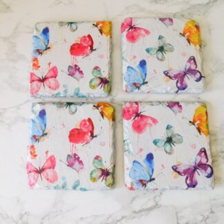 watercolour butterflies on slate coasters