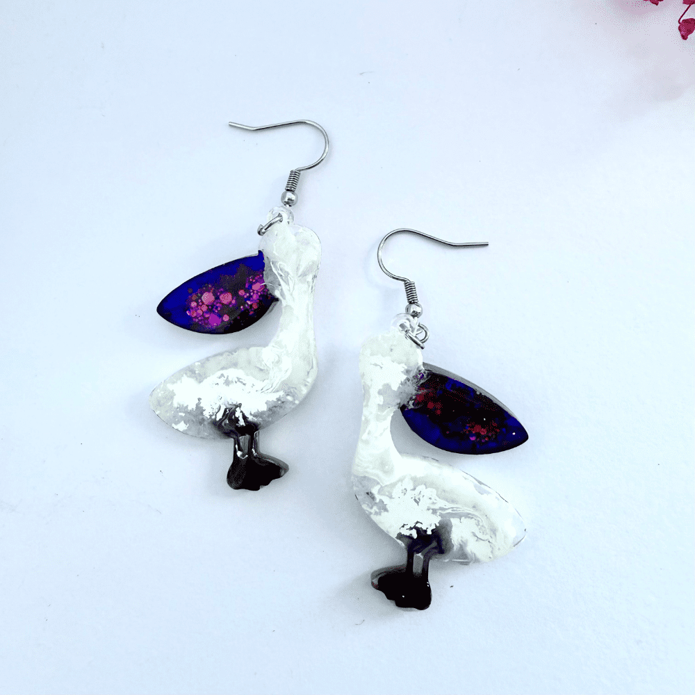Flight Club – Midnight Glitter Pelican Earrings, Handmade Resin Bird Jewellery - Image 9