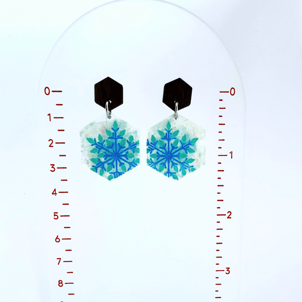 Blue Snowflake Resin Earrings - Image 2