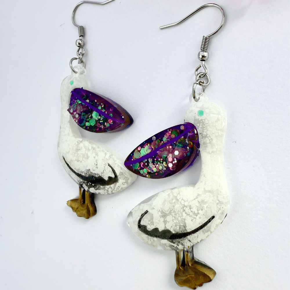 Flight Club – Midnight Glitter Pelican Earrings, Handmade Resin Bird Jewellery - Image 8
