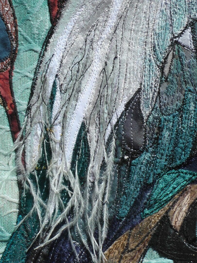 Original Art Grey Heron Water lilies Nature Wildlife Fabric art Wall Hangings - Image 4