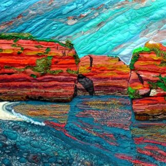 Original Art Ladram Bay. Sea stacks Seascape Wall hanging landscape textile wall hanging.