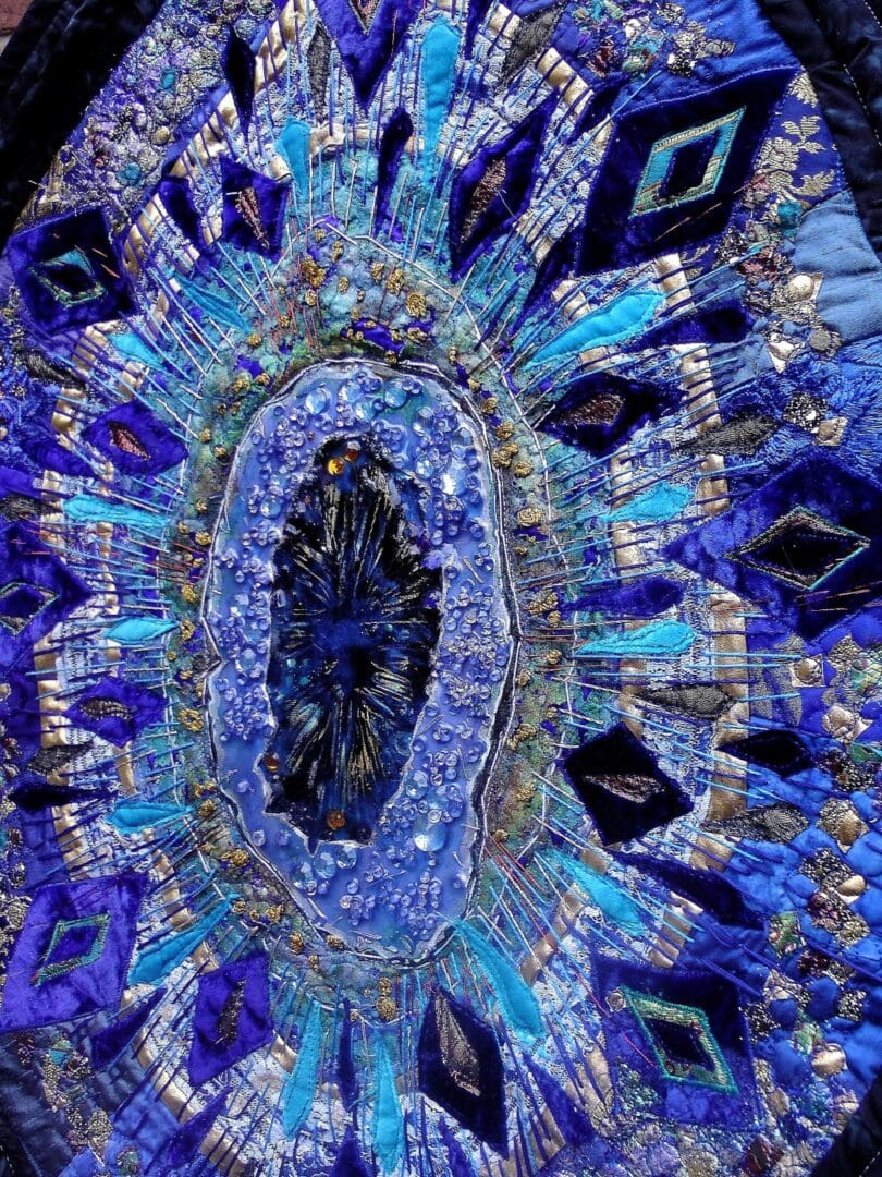 Sapphire wall hanging,Geode textile art crushed glass and rhinestones. Textile Art. Minerals. Resin Art. Amethyst