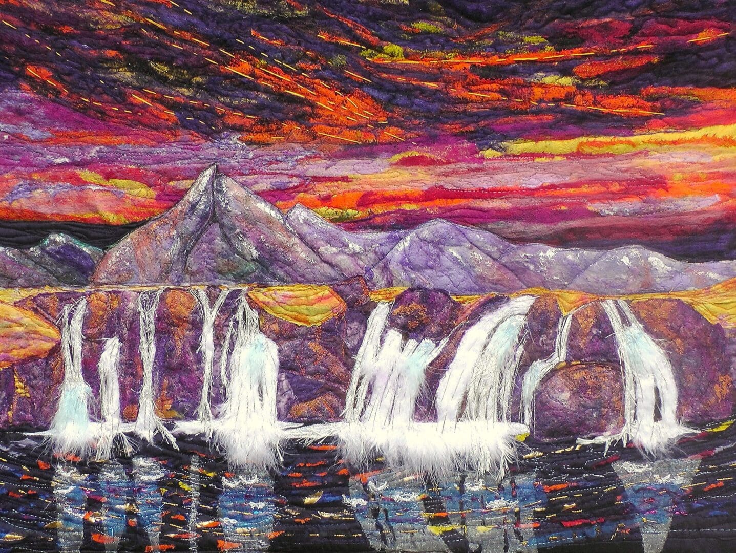 Original Art Waterfalls, Textile art, landscape waterfalls, wall hanging, fabric wall art