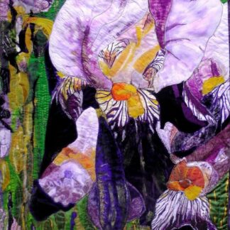 Original Art Bearded iris textile wall hanging.
