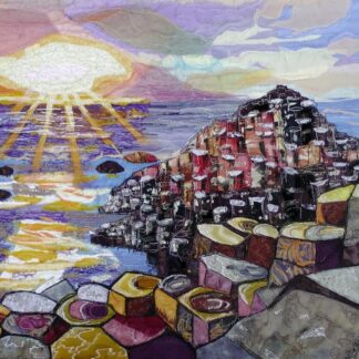 Original Art Giants Causeway. Pillars in Ireland. Basalt pillars
