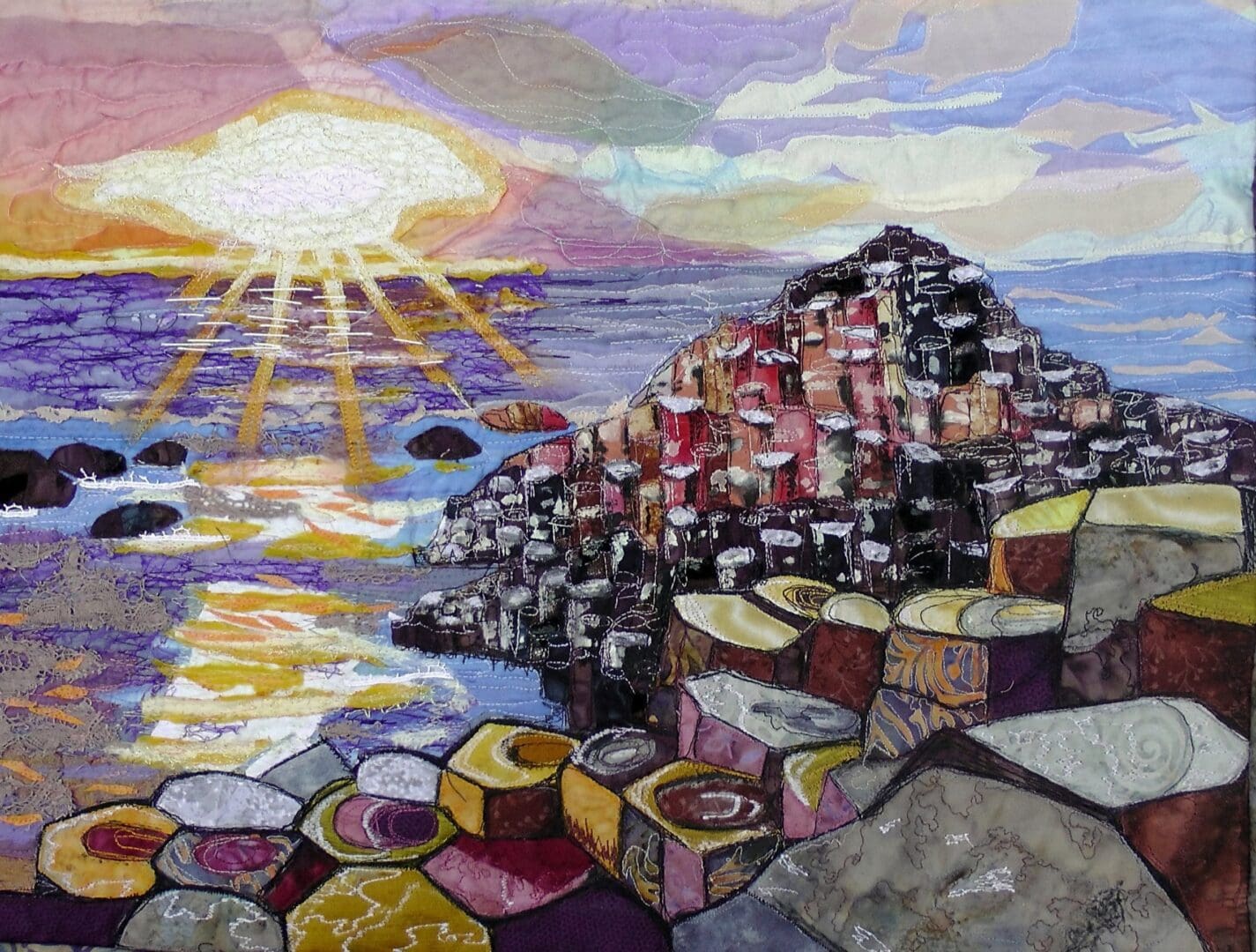 Original Art Giants Causeway. Pillars in Ireland. Basalt pillars