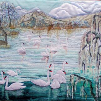 Original Art Swan Lake. Swan wall hanging. Swan textile art