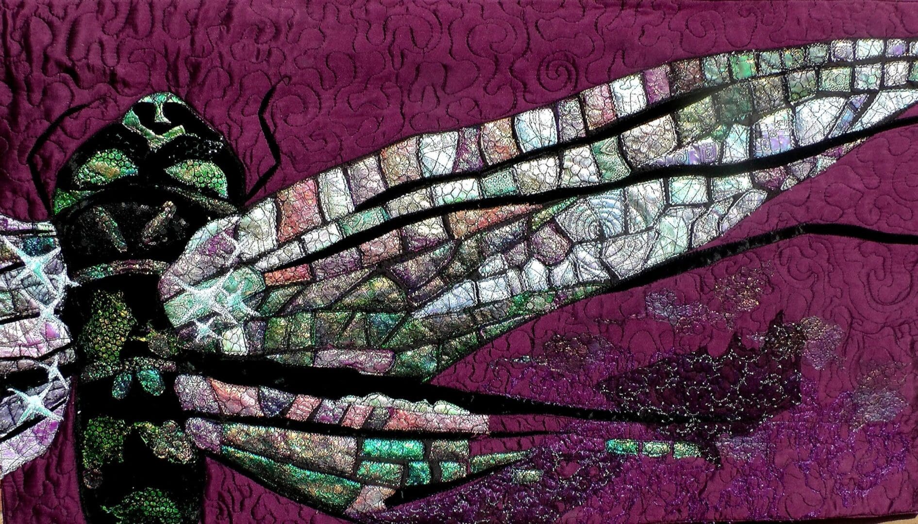 Original Art Fabric Dragonfly, Wall Hanging, Art Quilt, Textile Art.
