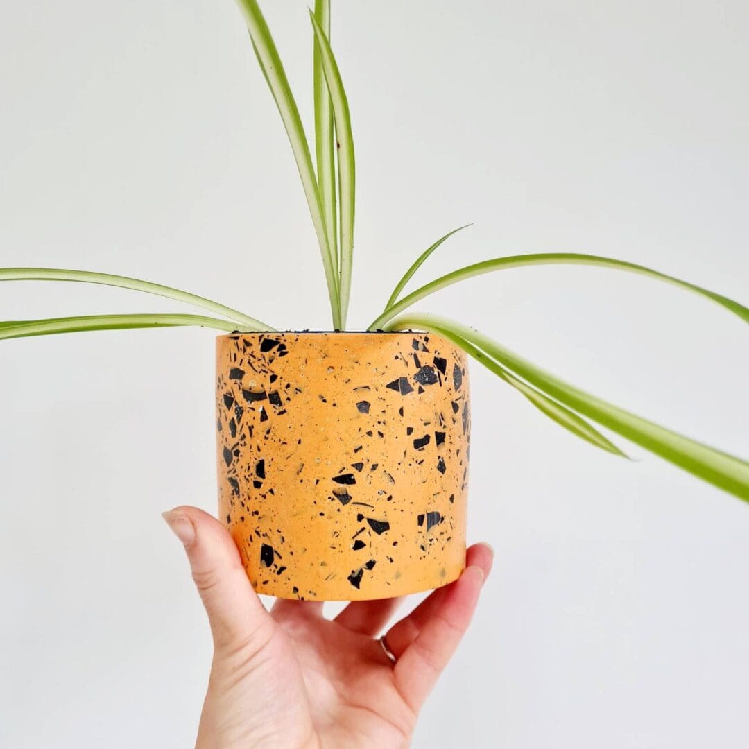 Handmade Terrazzo Plant Pot: Orange & Black Speckled Planter