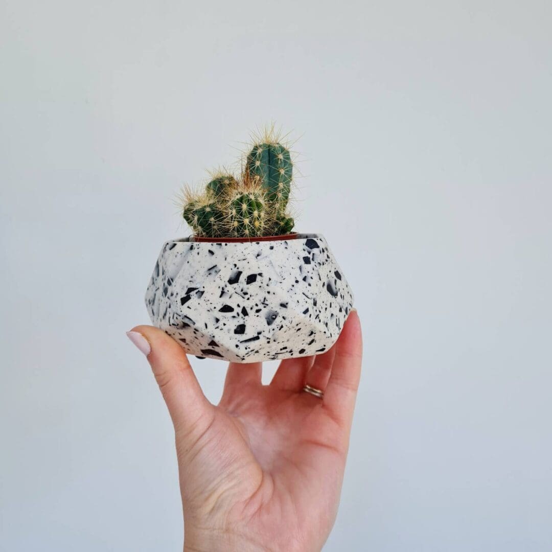 Handmade Terrazzo Plant Pot: Monochrome Hexagon Succulent Planter