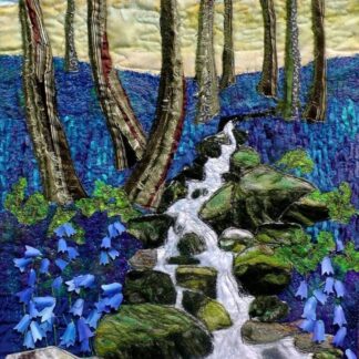 Original Art Bluebells wall hanging. Woodland flowers. English bluebells. textile art bluebells