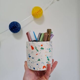 Handmade Terrazzo Pot: Colourful Multi-Use Planter, Pen & Brush Holder
