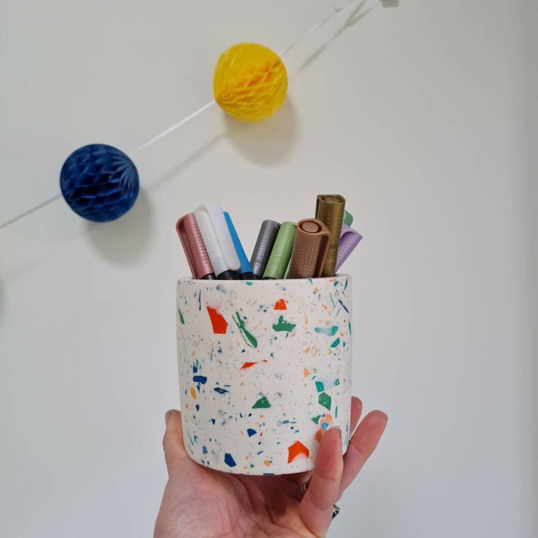 Handmade Terrazzo Pot: Colourful Multi-Use Planter, Pen & Brush Holder