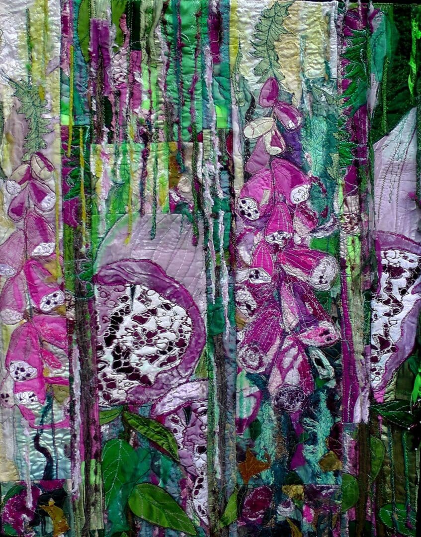 Original Art Foxgloves. Wild Flowers. Woodland flowers. Pink and green