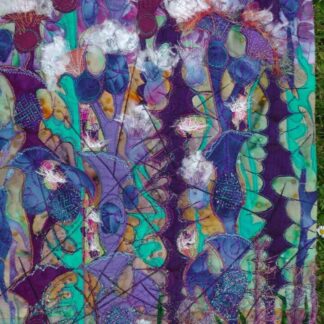 Original Art Textile purple thistles, wall hanging. Embroidery. Abstract Art.