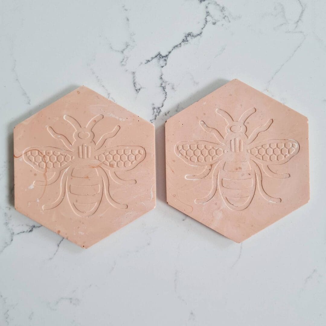 Blush Bee Coasters: Handmade Jesmonite Drink Coasters, Set of Two