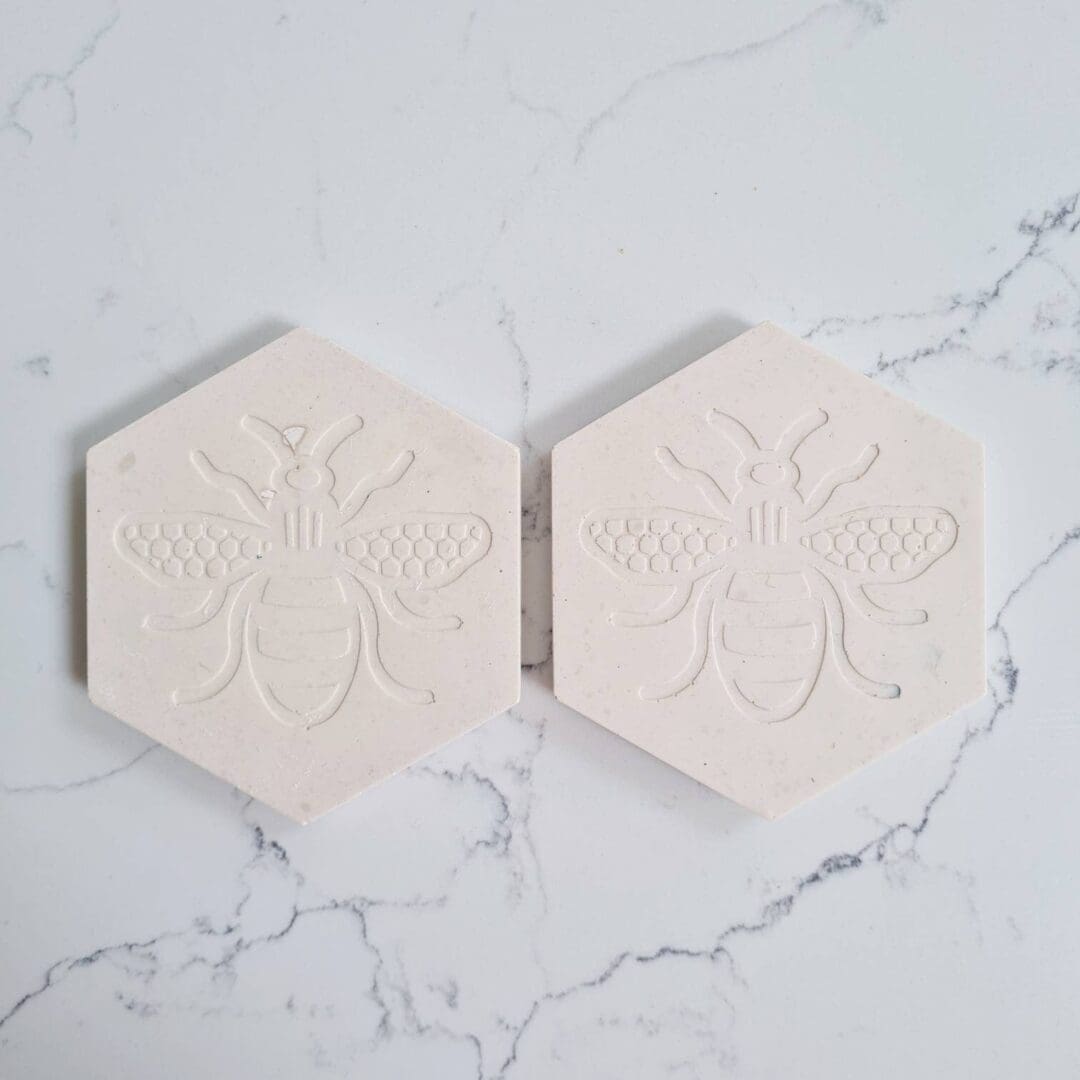 Jesmonite Bee Coasters: Handmade Hexagon Drink Coasters, Set of 2