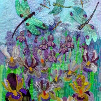 Original Art Iridescent dragonflies and gorgeous irises