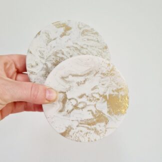 Gold Marble Jesmonite Coasters - Set of 2 - Handmade Home Gift