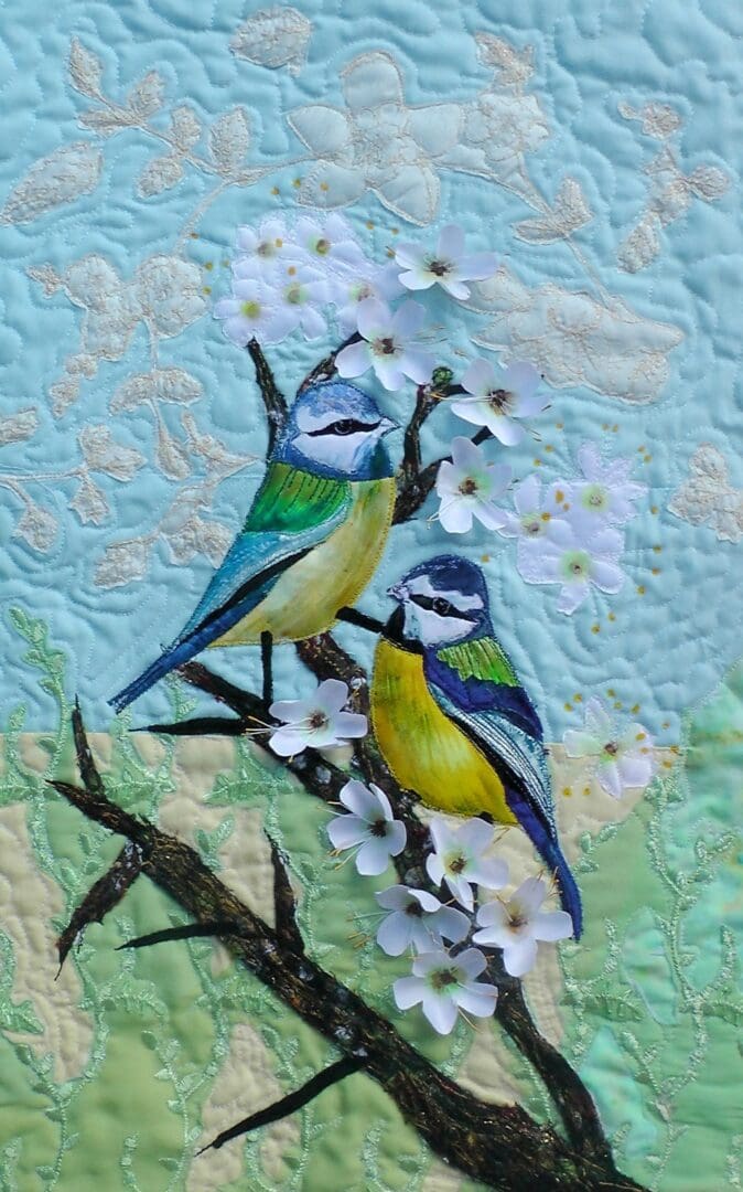 Original Art Whispers of Spring. Bluetits and Blossoms. Birds