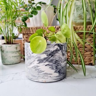 Black and White Marble Effect Plant Pot: Large Indoor Planter