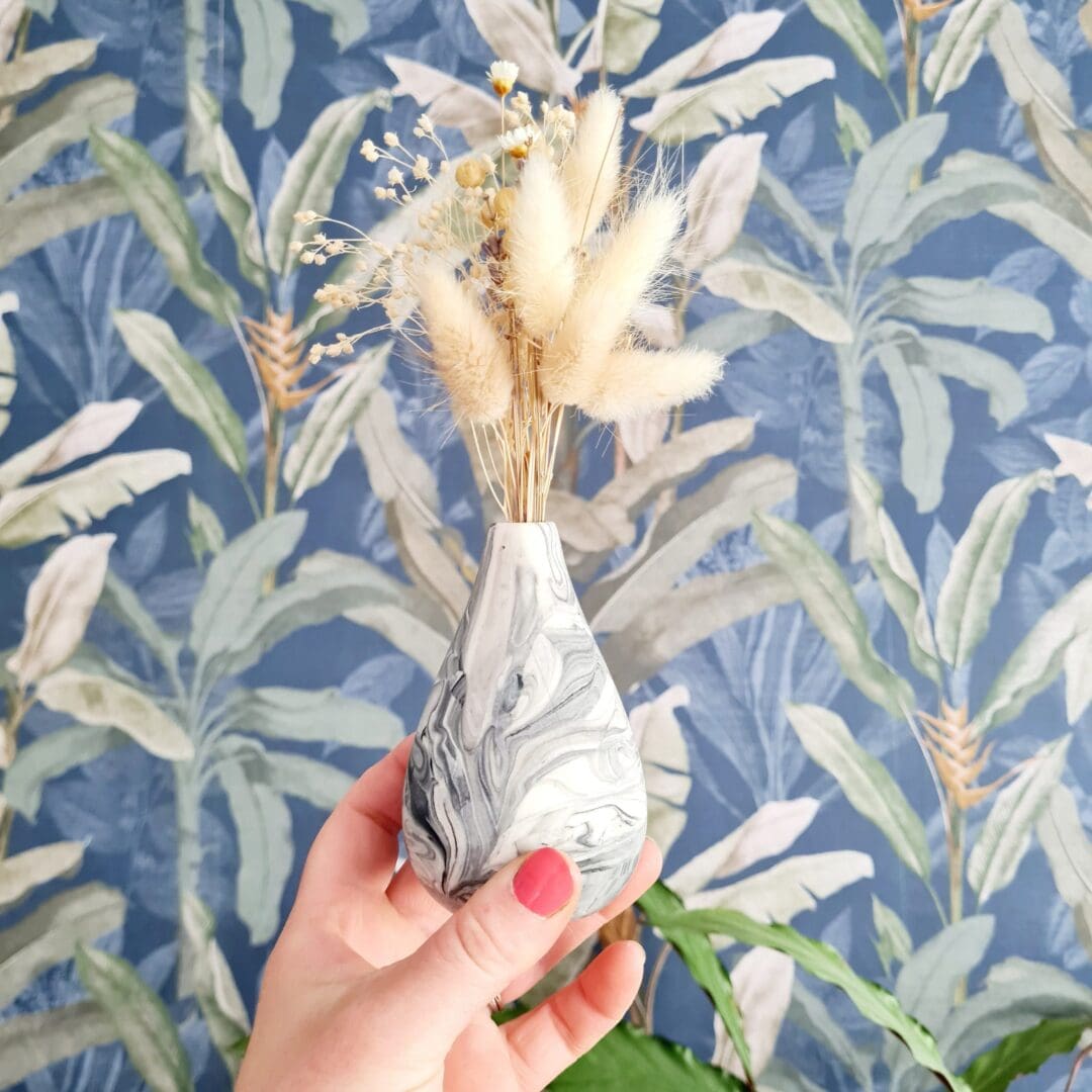 Handmade Jesmonite Bud Vase: Black and White Marble Effect