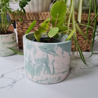 Sage Green Marble Effect Plant Pot: Handmade Indoor Planter