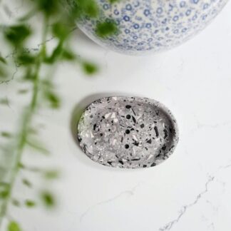 Handmade Grey Terrazzo Soap Dish: Oval Draining Soap Tray