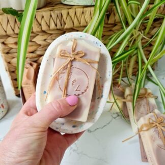 Terrazzo Soap Dish Gift Set: Lavender and Geranium Soap with Draining Holder
