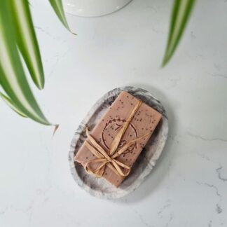 Handmade Marble Effect Soap Dish Gift Set: Orange Sandalwood Soap