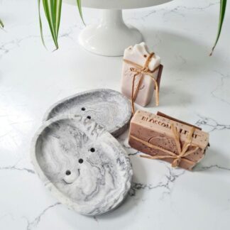 Handmade Grey Marble Effect Oval Soap Dish with Drainage