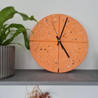 Orange Terrazzo Wall Clock: Handmade Jesmonite Decorative Clock