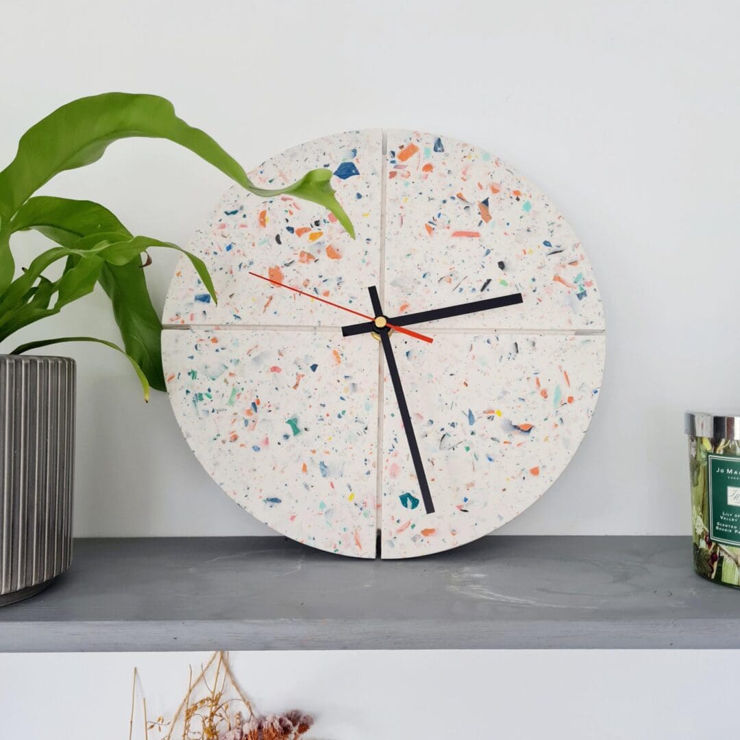 Rainbow Terrazzo Wall Clock: Handmade Jesmonite Decorative Clock