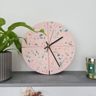 Pale Pink Terrazzo Wall Clock: Handmade Jesmonite Decorative Clock