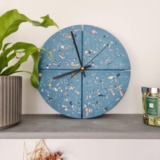 Handmade Navy Blue Terrazzo Wall Clock: Jesmonite Decorative Clock