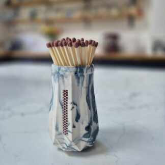 Handmade Navy Blue Matchstick Holder with Strike Patch
