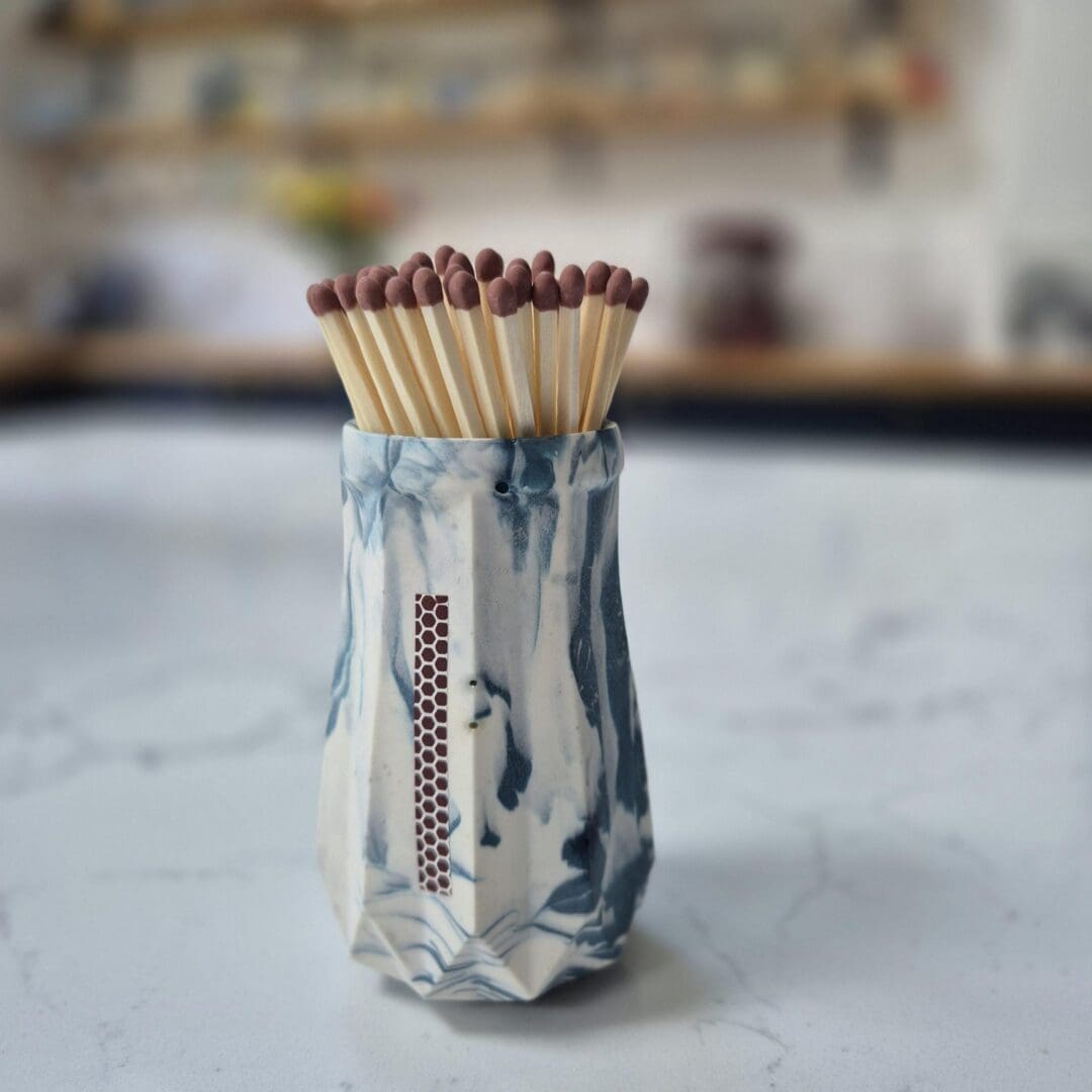 Handmade Navy Blue Matchstick Holder with Strike Patch