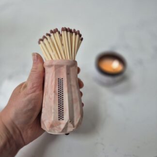Handmade Blush Marble Matchstick Holder with Strike Patch