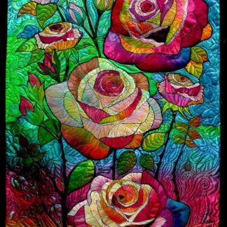 Original Art Roses. Colourful roses. Art Quilt, Beautiful stained glass look roses