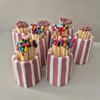 Handmade Pink Striped Match Pot with Strike Patch