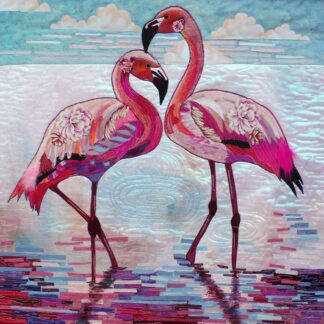 Original Art Pink Flamingos. Pretty Flamingo textile art