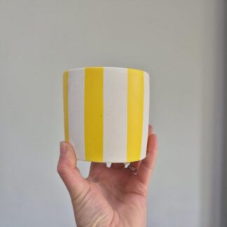 Handmade Butter Yellow Striped Pot: Multi-Use Planter, Pen and Brush Holder