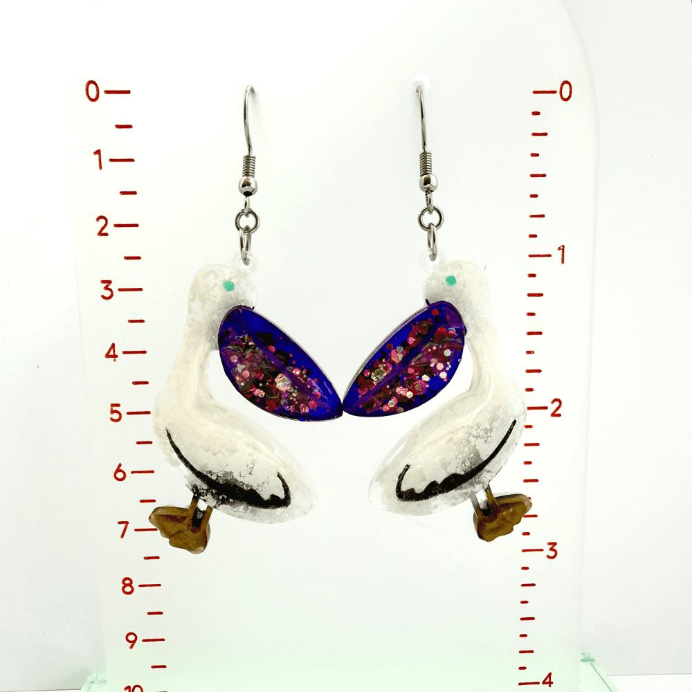 Flight Club – Midnight Glitter Pelican Earrings, Handmade Resin Bird Jewellery - Image 4