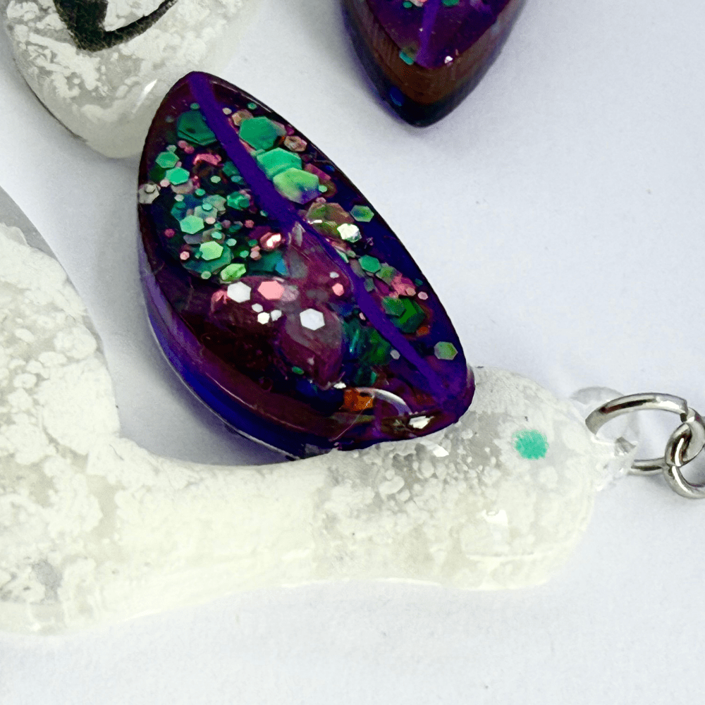 Flight Club – Midnight Glitter Pelican Earrings, Handmade Resin Bird Jewellery - Image 5