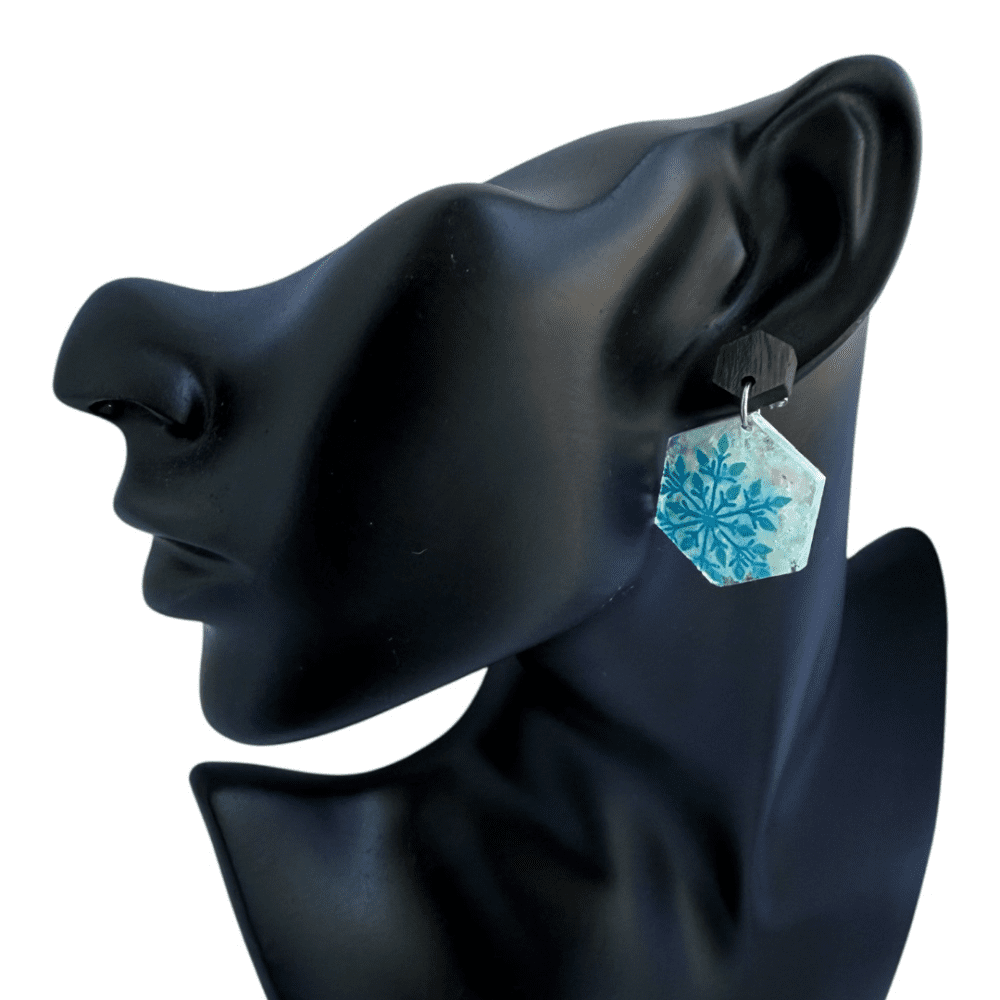 Blue Snowflake Resin Earrings - Image 5
