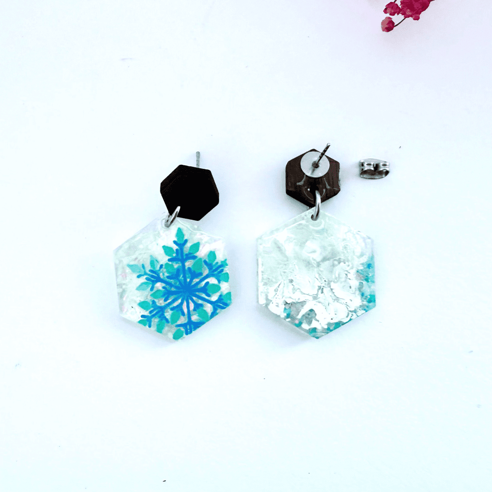 Blue Snowflake Resin Earrings - Image 6